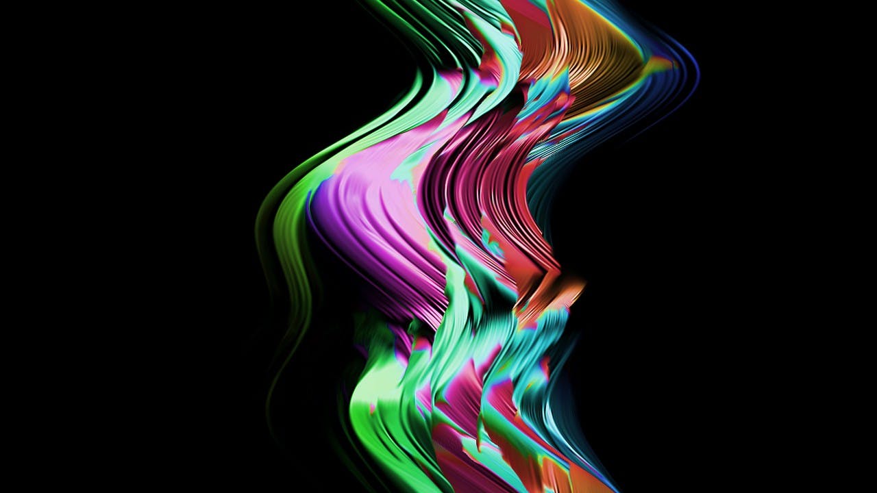 A paint-like streak of rainbow hues down the center of a black background